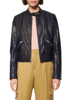Andrew Marc Ramsey Leather Racer Jacket in Navy at Nordstrom