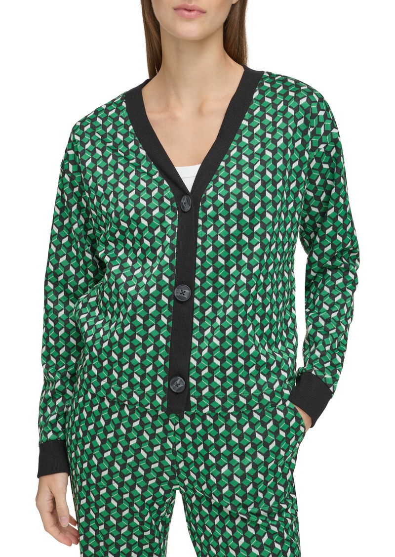 Andrew Marc Sport Geo Jacquard Cardigan in Kelly Green Combo at Nordstrom Rack