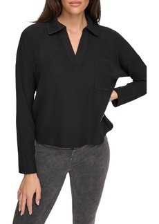 Andrew Marc Sport Long Sleeve Ribbed Top in Black at Nordstrom Rack
