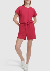 Andrew Marc Sport Ripple Drawstring Waist Romper in Dragon Fruit at Nordstrom Rack