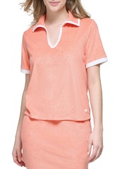 Andrew Marc Sport Stripe Terry Popover Polo in Guava at Nordstrom Rack
