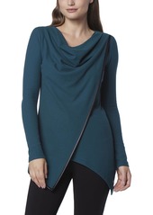 Andrew Marc Women's Long Sleeve Asymmetrical Thermal Tunic with Faux Leather Trim