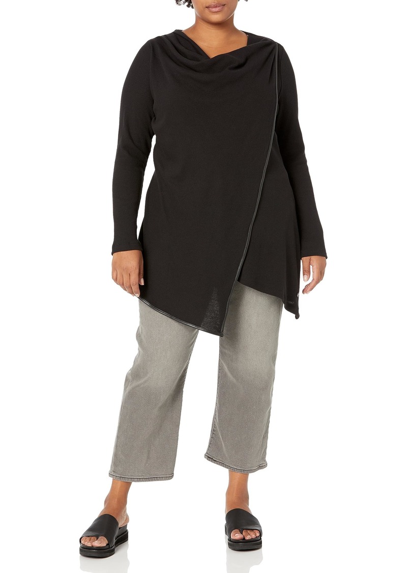 Andrew Marc Women's Long Sleeve Thermal Asymmetric Tunic (Regular Sizes) Black-Plus