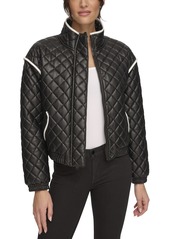 Andrew Marc Sport Women's Quilted Faux Leather Bomber Jacket With Contrast Trim - Black