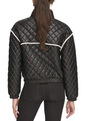 Andrew Marc Sport Women's Quilted Faux Leather Bomber Jacket With Contrast Trim - Black