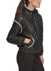 Andrew Marc Sport Women's Quilted Faux Leather Bomber Jacket With Contrast Trim - Black