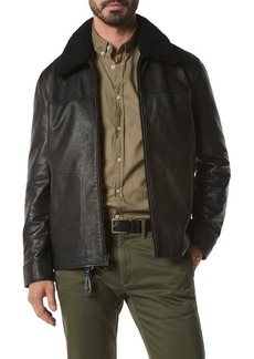 Andrew Marc Truxton Genuine Shearling Trim Leather Jacket in Black at Nordstrom