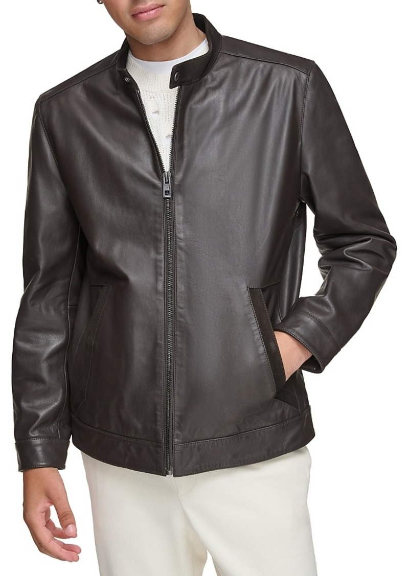 Andrew Marc Varkas Leather Full Zip Racer Jacket