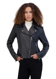 Andrew Marc Women's Bijou Asymmetrical Moto Leather Jacket - Black