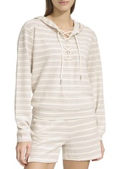 Andrew Marc Women's Heritage Striped Stretch Terry Long Sleeve Lace Up Hoodie