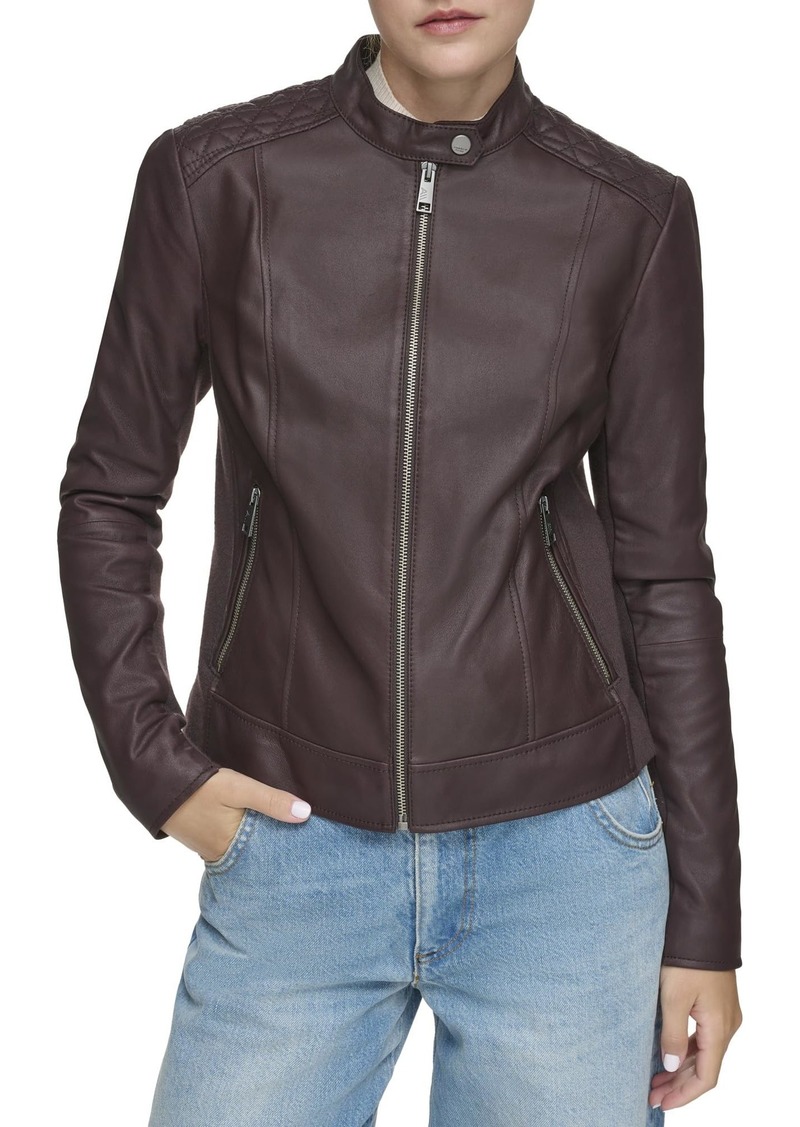 Andrew Marc Women's Lightweight Leather Racer Style Jacket