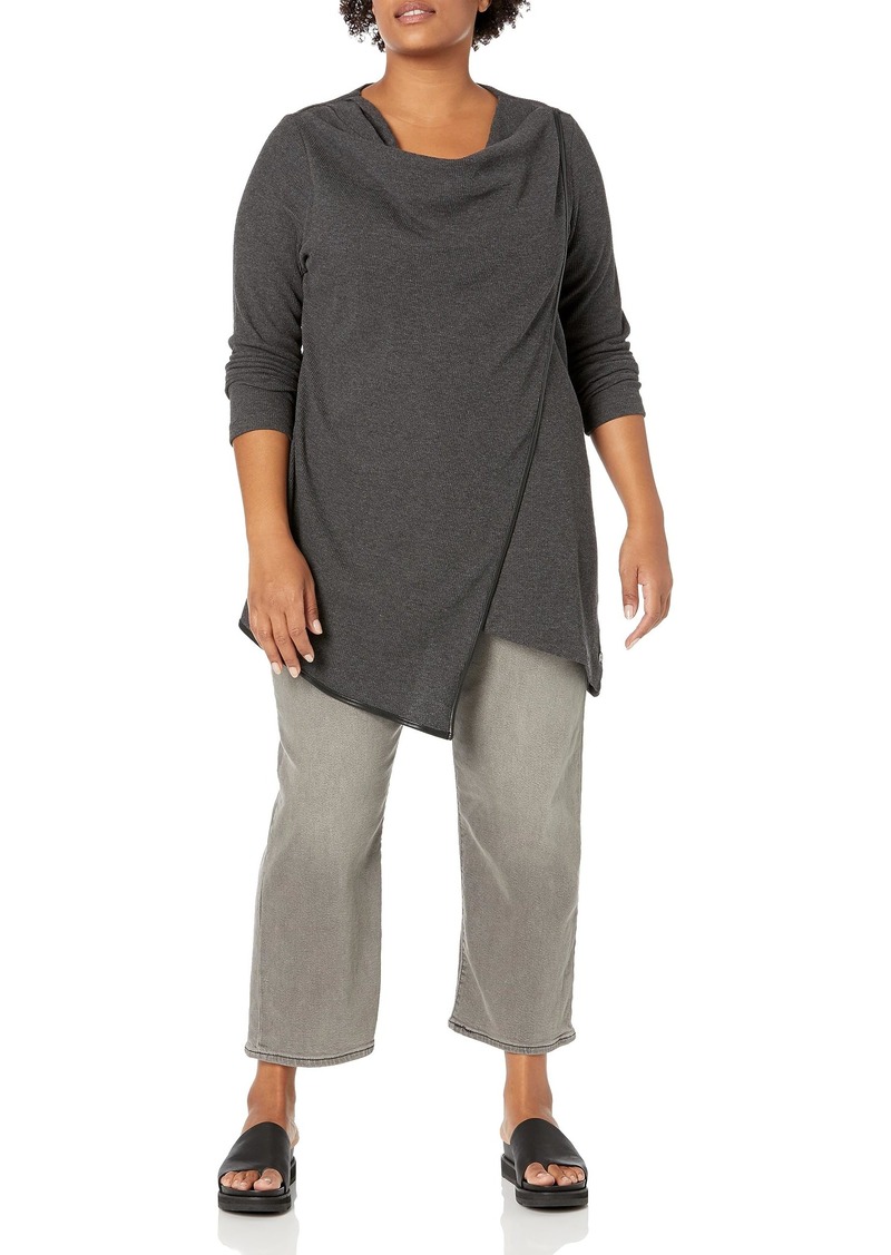 Andrew Marc Women's Long Sleeve Thermal Asymmetric Tunic (Regular Sizes) Charcoal Heather-Plus