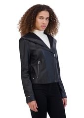 Andrew Marc Women's Lunar Lightweight Leather Hooded Moto Jacket - Black