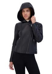 Andrew Marc Women's Lunar Lightweight Leather Hooded Moto Jacket - Black