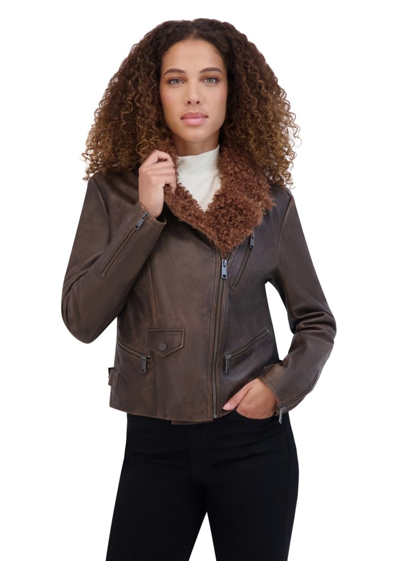 Andrew Marc Women's Paley Classic Aviator Leather Jacket - Brown