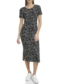 Andrew Marc Women's Short Sleeve Printed Midi Dress with Slits