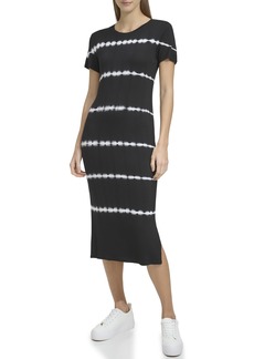 Andrew Marc Women's Short Sleeve Printed Midi Dress with Slits