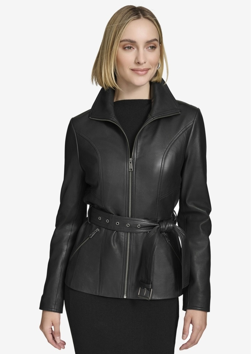 Andrew Marc Women's Tatum Belted Leather Jacket - Black