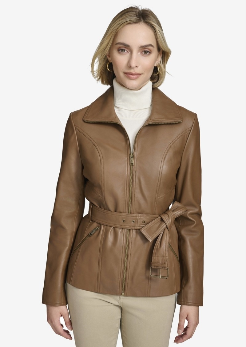 Andrew Marc Women's Tatum Belted Leather Jacket - Cognac