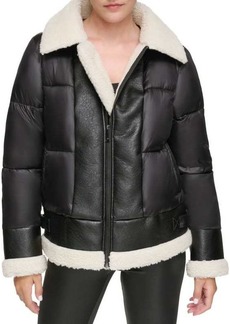 Andrew Marc Faux Leather & Faux Shearling Puffer Jacket