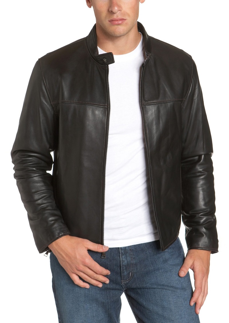 Andrew Marc Marc New York Men's Lambskin Leather Banded Collar Jacket