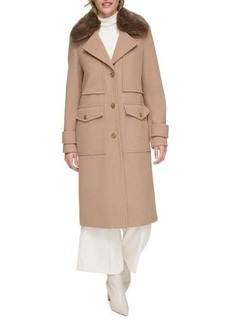 Andrew Marc Olpae Faux Fur Collar Wool Blend Trench Coat