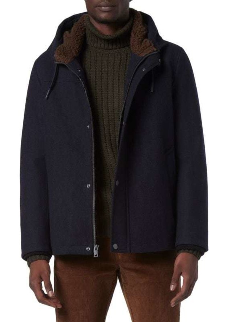 Andrew Marc Palmer Faux Fur Trim Wool Blend Hooded Jacket