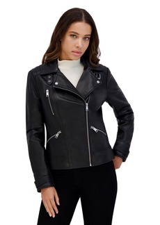 Andrew Marc Salla Smooth Asymmetrical Lamb Women's Leather Moto Jacket - Black