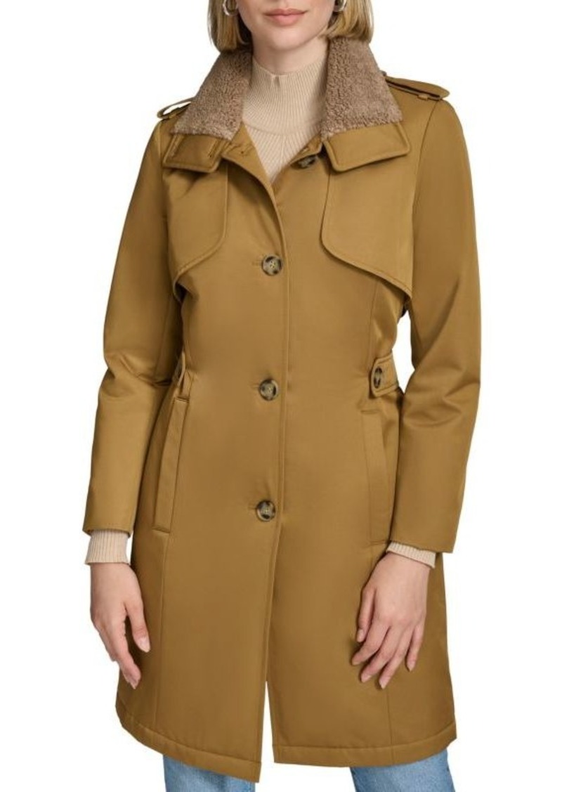 Andrew Marc Teagan Faux Shearling Single-Breasted Trench Coat