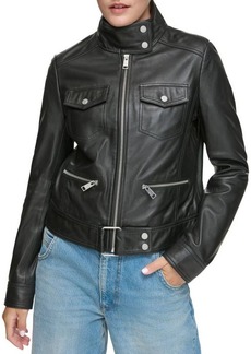Andrew Marc Vicki Lamb Leather Moto Jacket