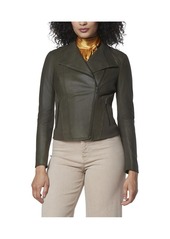 Andrew Marc Women's Felix Asymmetrical Moto Jacket With Wing Collar - Olive