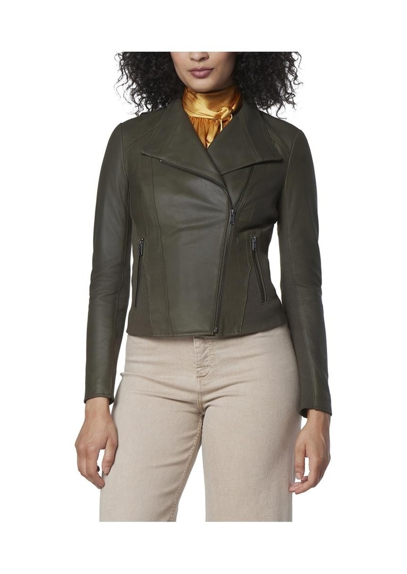 Andrew Marc Women's Felix Asymmetrical Moto Jacket With Wing Collar - Olive