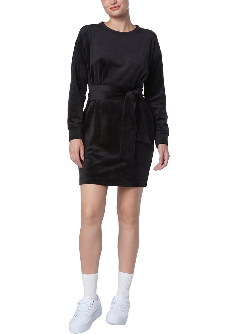 Andrew Marc Womens Velvet Tie Waist Mini Dress