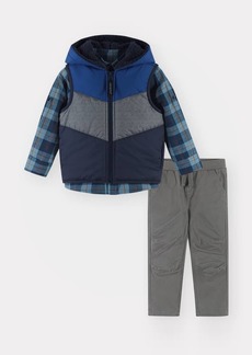 Andy & Evan Boy's Hooded Puffer Vest W/ Shirt & Joggers Set  Size 2-7
