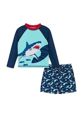 Andy & Evan Boys' Shark Graphic Raglan Rash Guard and Boardshort Set - Little Kid, Big Kid