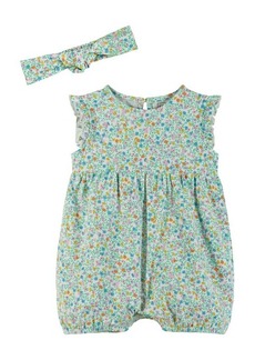 Andy & Evan Bubble Floral Cotton Knit Romper & Headband Set in White Flowers at Nordstrom