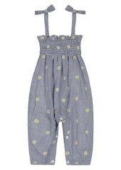 Andy & Evan Embroidered Daisies Ruched Jumpsuit