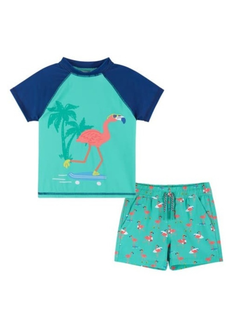 Andy & Evan Flamingo Rashguard T-Shirt & Swim Shorts Set