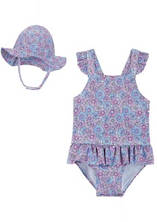 Andy & Evan Girls' Daisy Print One-Piece Swimsuit & Hat Set, Boys', 6-9M, Purple