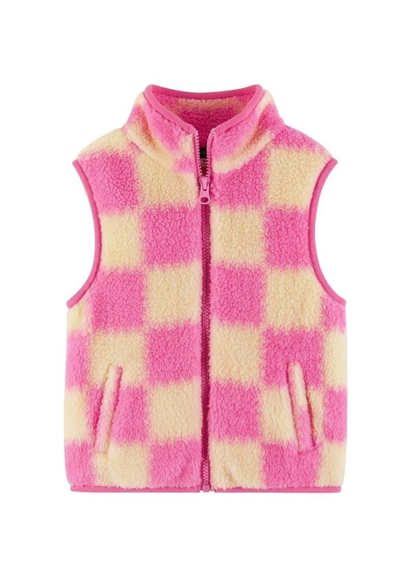 Andy & Evan Girls' Pink & Cream Checkered Faux Fleece Vest - Little Kid