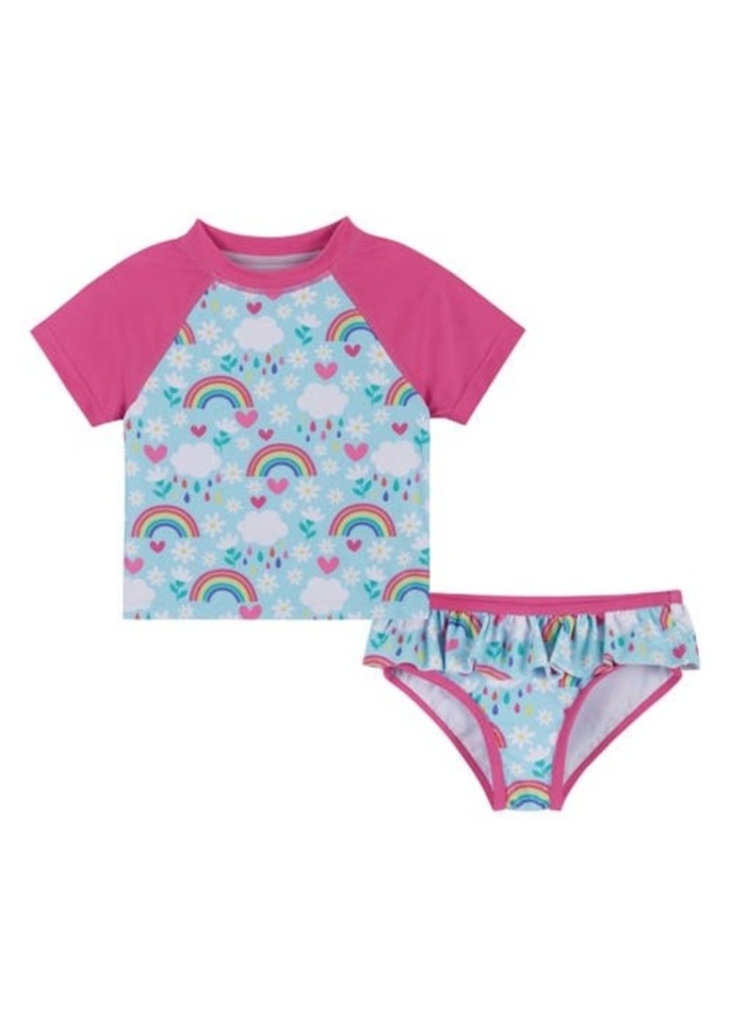 Andy & Evan Kids' Hearts and Rainbows Two-Piece Rashguard Swimsuit