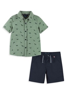 Andy & Evan Little Boy's 2-Piece Dinosaur Short-Sleeve Shirt & Twill Shorts Set
