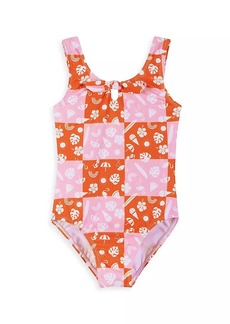 Andy & Evan Little Girl's & Girl's Check Front-Tie One-Piece Swimsuit