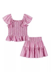 Andy & Evan Little Girl's 2-Piece Striped Smocked Top & Skirt Set