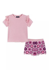 Andy & Evan Little Girl's Ruffled Top & Floral Crochet Shorts Set