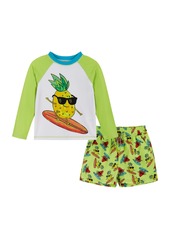 Andy & Evan Toddler/Child Boys Pineapple Graphic Raglan Rash guard and Board short - Open Miscellaneous