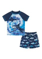 Andy & Evan Toddler Boys / Short Sleeve Rash Guard Set - Tie dye shark