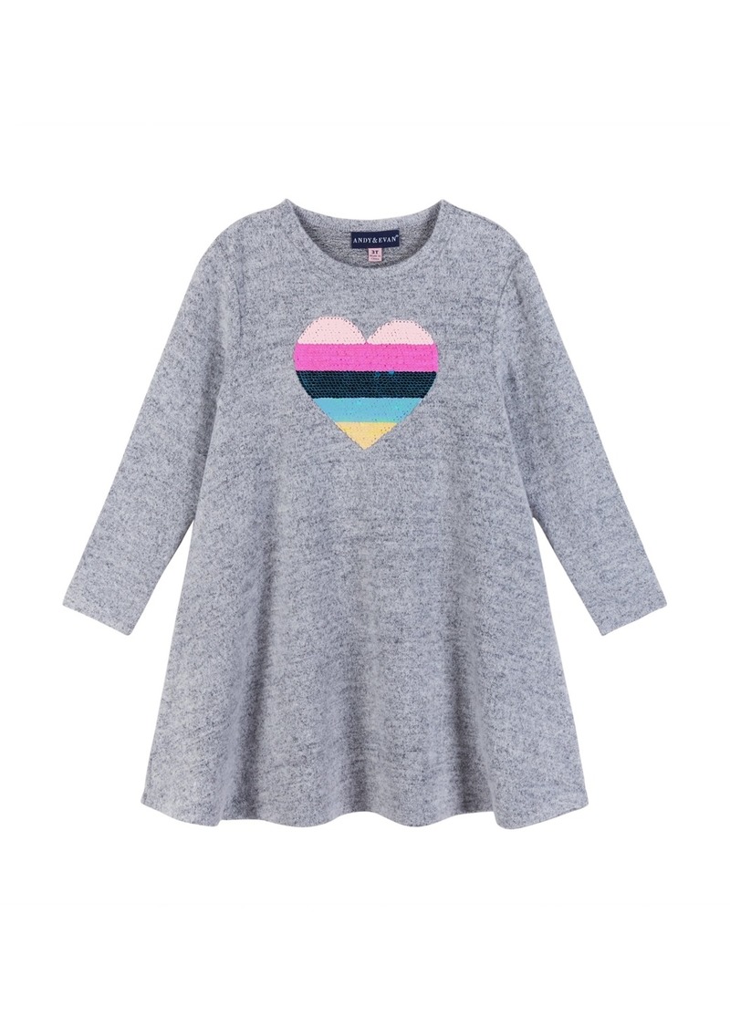Andy & Evan Toddler Girls / Hacci Dress W/Flip Sequin Graphic - Grey heart