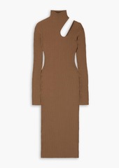 Anine Bing - Victoria cutout ribbed cotton turtleneck midi dress - Brown - XS