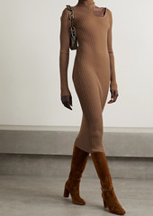 Anine Bing - Victoria cutout ribbed cotton turtleneck midi dress - Brown - XS